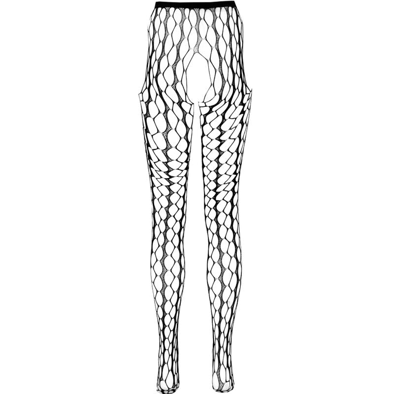 Vue produit a plat du collant a grande maille resille Passion Eco, decoupe entrejambe et taille haute, sans modele, fond blanc.