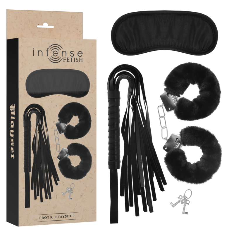 Coffret BDSM cuir végétalien menottes masque flogger — vue principale