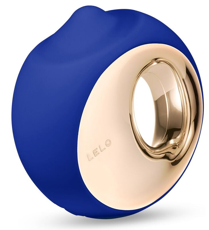 Stimulateur de plaisir oral Lelo Ora 3 bleu nuit, large disque rotatif dore qui imite la langue, silicone doux rechargeable, conçu pour reproduire les sensations du sexe oral.