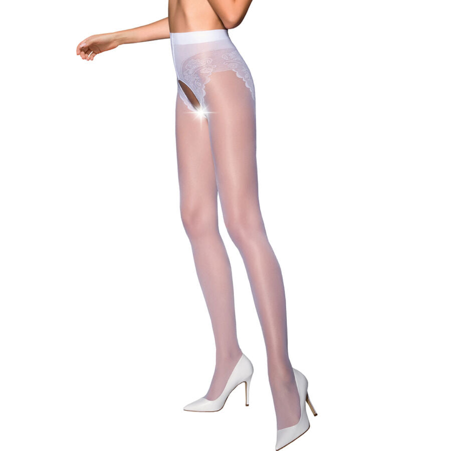 Collant audacieux culotte décorative coupe ouverte 30 denier — détail texture surface