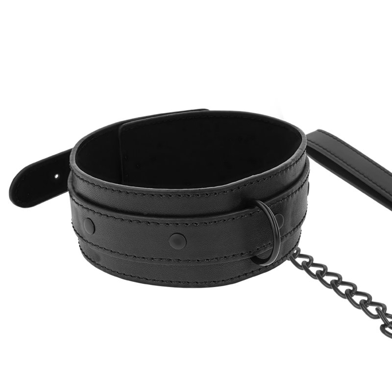 Collier BDSM Intense réglable en cuir vegan avec chaîne