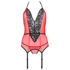 Corset Peonia ligne érotique rouge dentelle tulle — finition matière