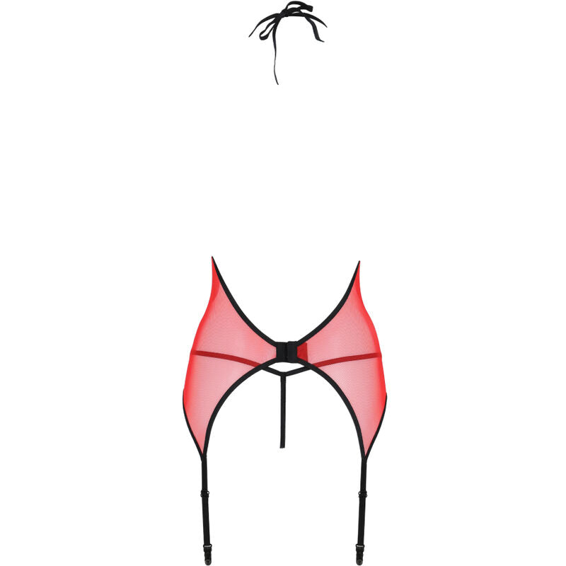 Porte-jarretelles rouge Passion du corset Peonia presente seul, voile transparent et attaches reglables, accessoire lingerie coordonne erotic line.