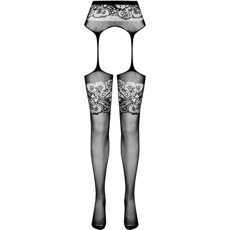 Collant noir avec jarretière taille unique — détail texture surface