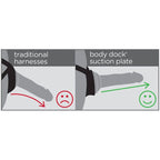 Harnais body dock avec gode silicone platine — détail texture surface
