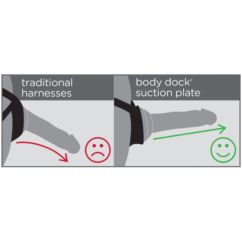 Harnais body dock avec gode silicone platine — détail texture surface