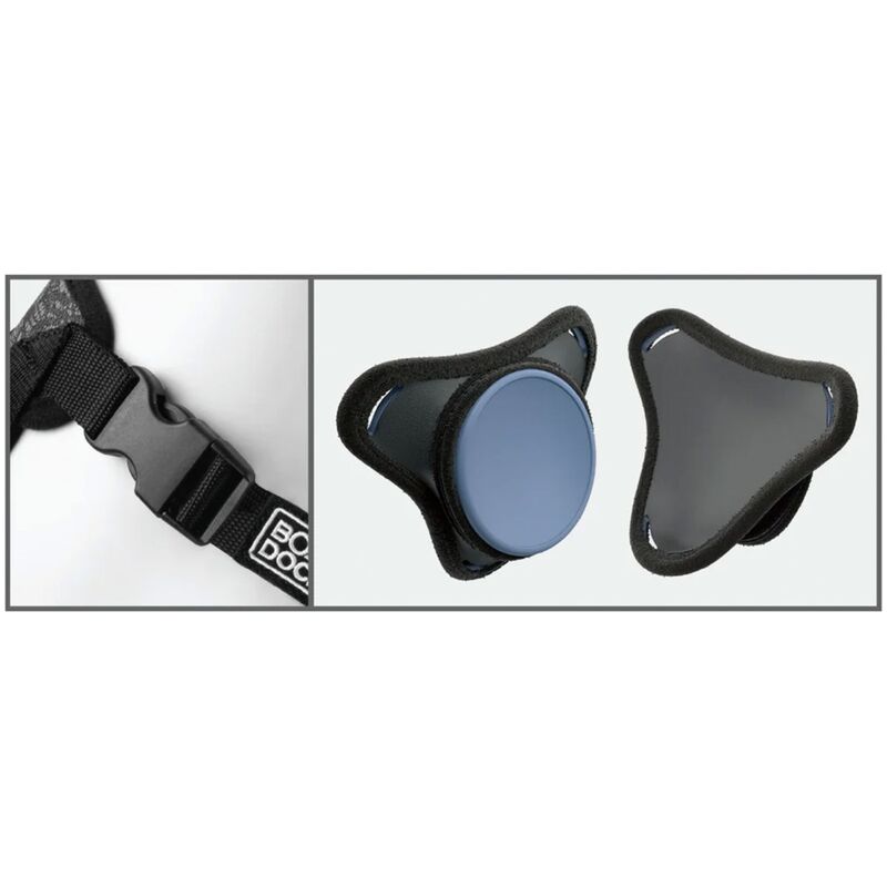 Harnais body dock avec gode silicone platine — vue de dos