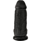 Gode realiste noir King Cock Chubby au gland prononce et fut texture veine, base ventouse, vue verticale soulignant la rondeur du modele sur fond blanc.