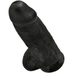 Gode realiste noir King Cock Chubby vu en plongee inclinee, gland epais et surface veinee, gros plan mettant en valeur le volume sur fond blanc.