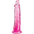 Gode realiste translucide rose King Cock Clear sans testicules, gland net et veines marquees dans le TPE transparent degrade, base ventouse arrondie, modele fait main, vue de profil elance.