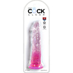 Boite King Cock Clear 8 pouces, blister presentant le gode realiste translucide degrade rose a base ventouse en TPE, mention Cock et logo Pipedream, effet cristal transparent, format elance.