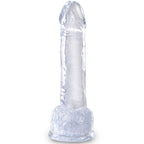 Gode realiste en gelee transparente dresse, tete bombee et fut veine, testicules sculptes et large base ventouse pour une stimulation realiste mains libres.