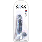 Boite King Cock Clear 7 pouces Cock with Balls, gode realiste en gelee transparente avec testicules, packaging Pipedream et base ventouse visible en blister.