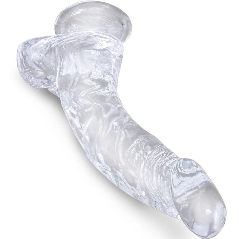 Gode courbe réaliste translucide avec testicules — détail produit