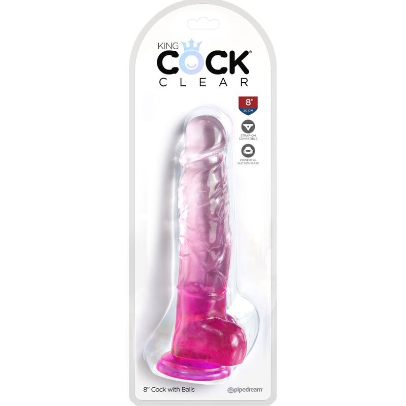 king cock clear penis realiste avec boules 16 5 cm rose