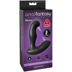 Boite Anal Fantasy Elite Electro Stim Prostate Vibe montrant le stimulateur en silicone noir, badge Shock Therapy, packaging violet Pipedream sur fond blanc.