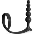 Ensemble Ass-Gasm en silicone noir associant un anneau penien et un chapelet anal a billes graduees, surface lisse non realiste sur fond blanc.