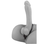 Schema en niveaux de gris illustrant le port du combo anneau penien et chapelet anal Ass-Gasm sur une silhouette stylisee, sans peau realiste.