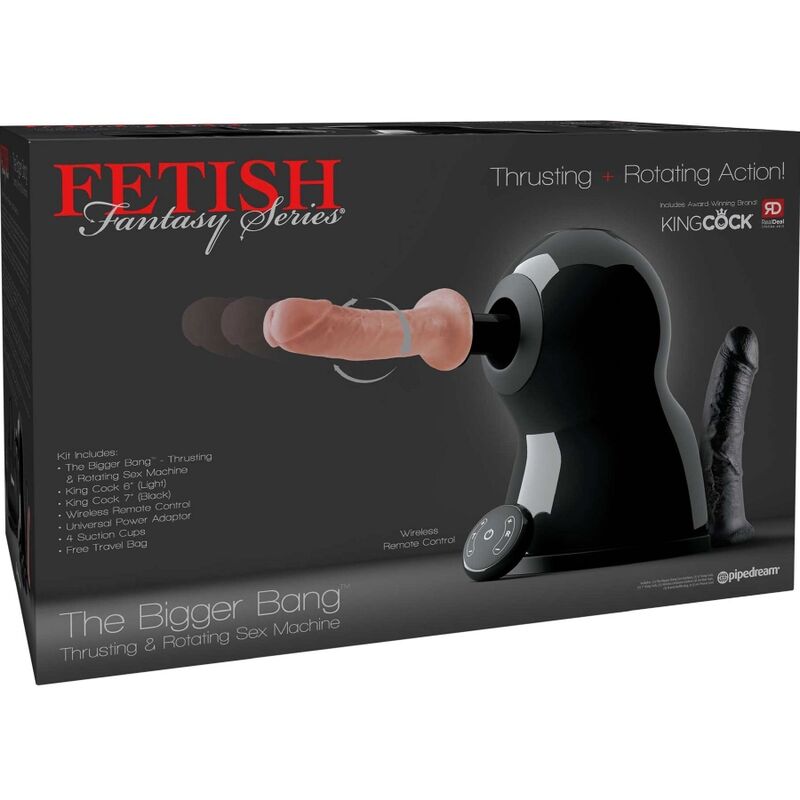 Boite Fetish Fantasy Series The Bigger Bang, machine de sexe a va-et-vient et rotation King Cock, visuel produit avec gode realiste sur la facade.