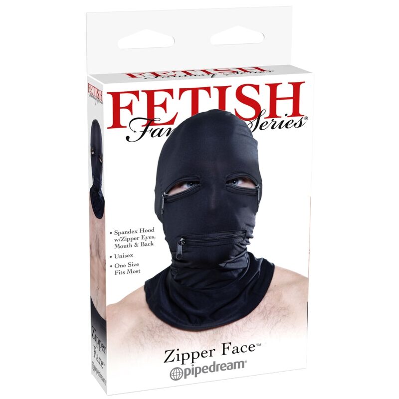 Cagoule fétichiste zippée yeux et bouche — détail produit