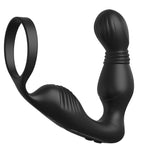 Anneau penien combine a un stimulateur prostatique en silicone noir, tige bulbeuse a relief et boucle souple pour la base, double action point P.