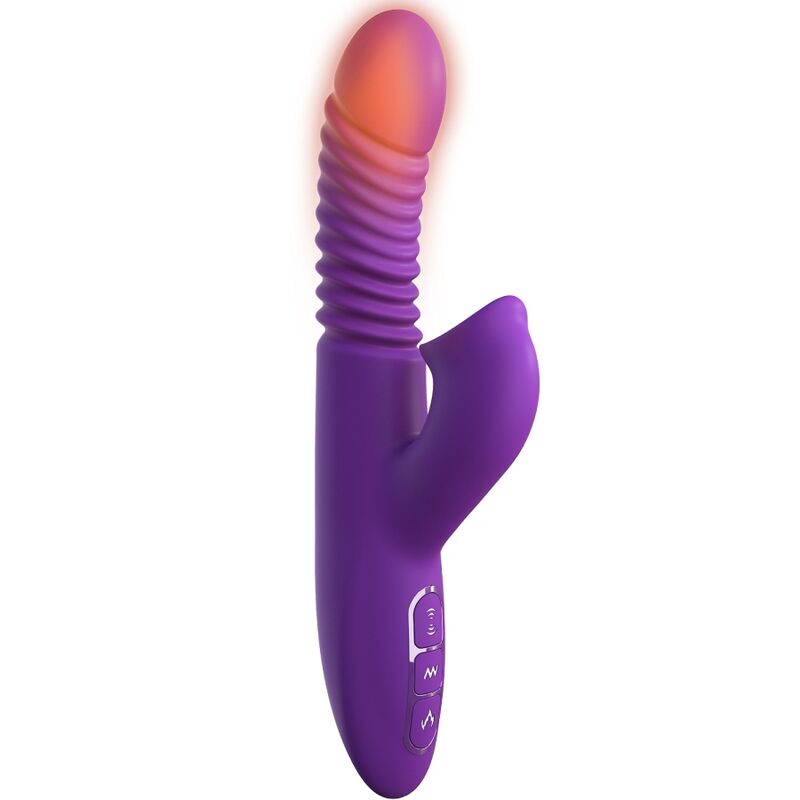 Vibrateur Stimulate-Her violet avec embout lumineux orangé illustrant la fonction chauffante