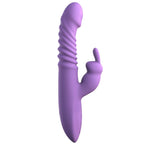 Vibrateur rabbit lapin violet, vue de face, tige spiralée et oreilles de lapin stimulantes
