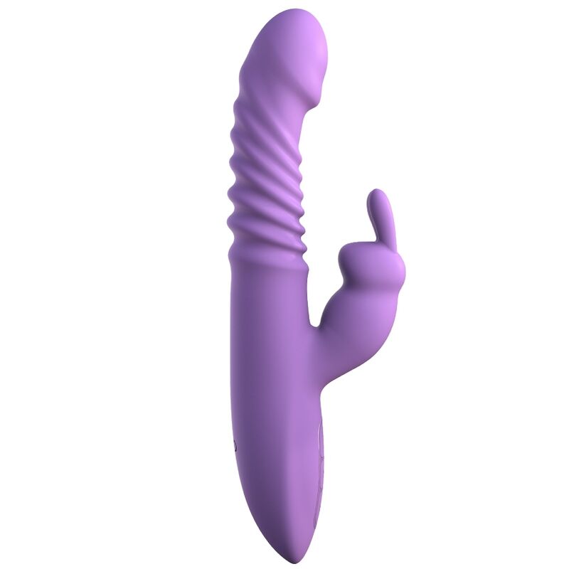 Vibrateur rabbit lapin violet, vue de face, tige spiralée et oreilles de lapin stimulantes