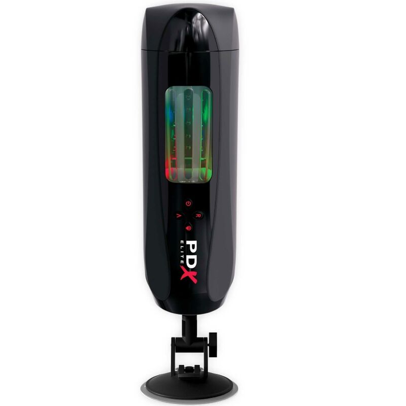 Ultimate Milker 2 PDX Elite sur ventouse, fenêtre lumineuse rouge et verte sur le mécanisme interne