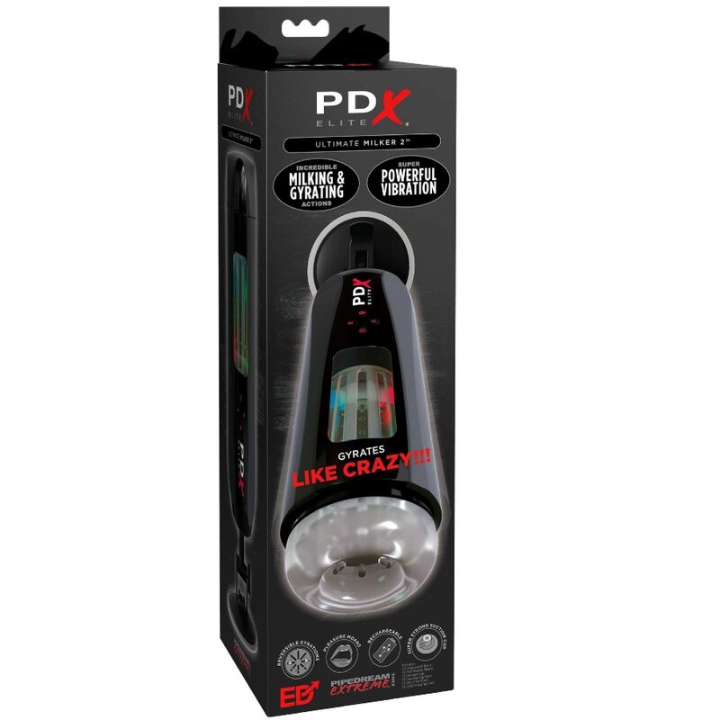 Emballage de l'Ultimate Milker 2 PDX Elite, mentions action de traite rotative et vibration puissante