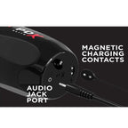 Gros plan sur le port de connexion de l'Ultimate Milker 2 : prise audio jack et contacts de charge magnétiques