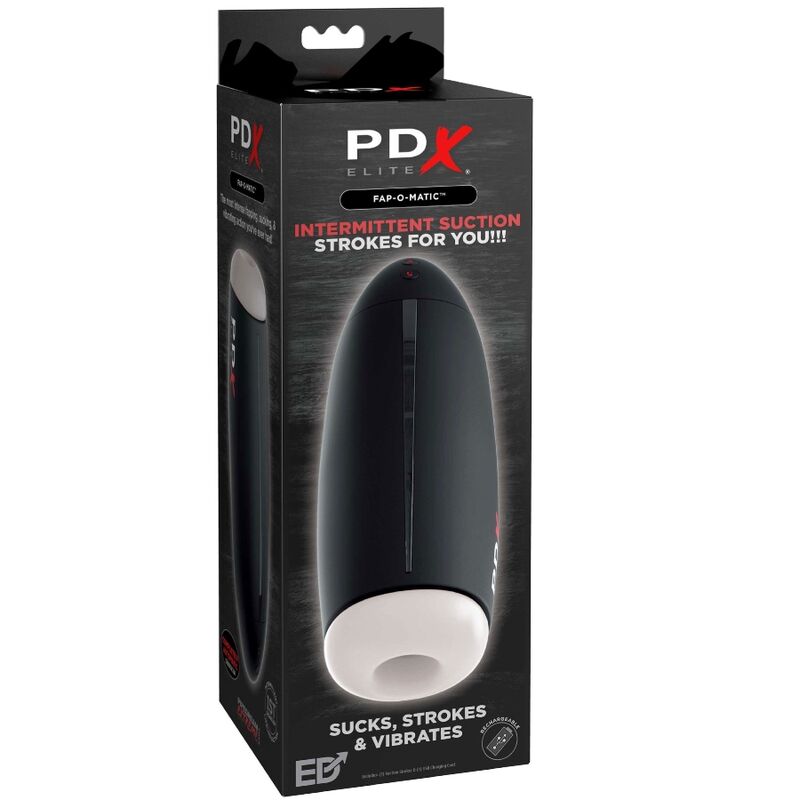 Emballage du Fap-O-Matic PDX Elite, mentions aspiration intermittente, succion et vibrations