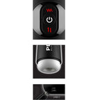 Détails du Moto-Milker en gros plan : boutons de commande, embout blanc et port USB-C