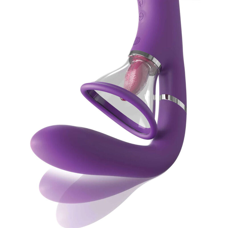 Stimulateur violet, vue rapprochee de l'anneau ovale et de la langue motorisee dans l'embout transparent