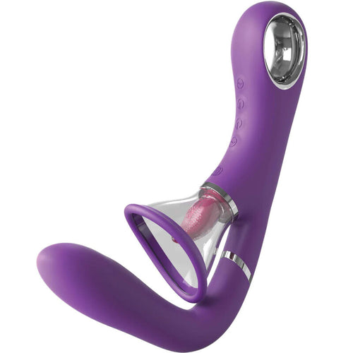 Stimulateur point G et clitoris Fantasy For Her violet, vue de profil montrant le bras courbe et l'embout oral avec anneau