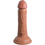 Gode realiste King Cock Elite six pouces silicone bi-densite teinte caramel, vue de profil sur la tige veinee et la base ventouse compatible harnais.