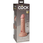 Emballage King Cock Elite six pouces dual density, visuel d'un gode silicone realiste a gland sur base ventouse, fond brun dore.