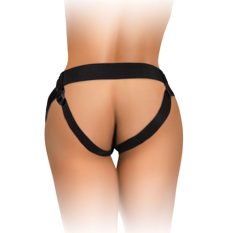 Harnais réglable avec gode silicone — vue de profil