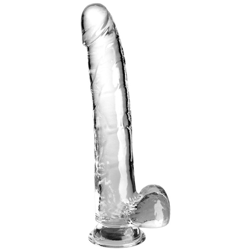 Gode réaliste transparent à testicules et ventouse Clear — vue de profil