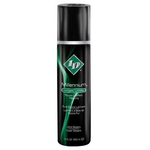 Flacon ID Millennium 500 ml noir degrade vert, lubrifiant silicone pur ultra-durable grand format, glisse solide longue tenue de face