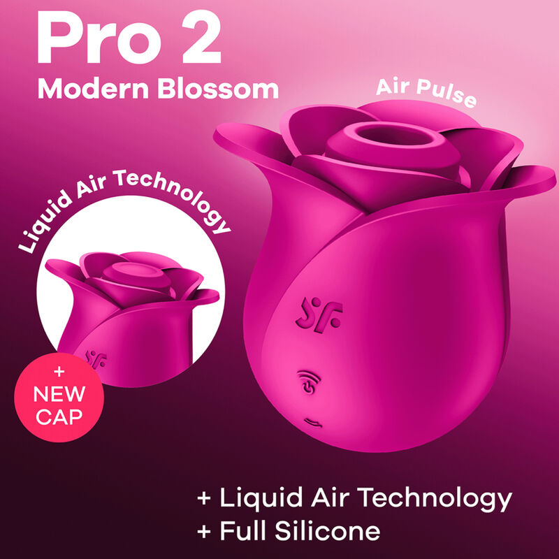 Visuel Pro 2 Modern Blossom rose en forme de rose sur fond degrade, capuchon New Cap, Liquid Air Technology et Full Silicone, stimulateur clitoridien ondes de pression