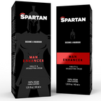 Deux emballages du Spartan Man Enhancer présentés côte à côte, gel virilité 100% vegan 40 ml