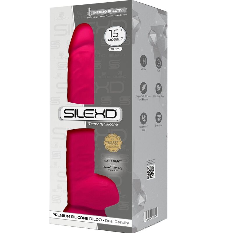 Gode réaliste SILEXD Modèle 1 SILEXPAN double densité — Fuchsia — 38 × 7 cm