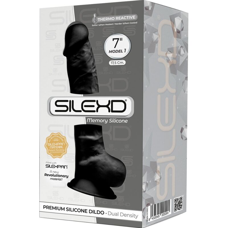 Gode réaliste SILEXD Modèle 1 SILEXPAN double densité — Noir — 17.6 × 3.5 cm