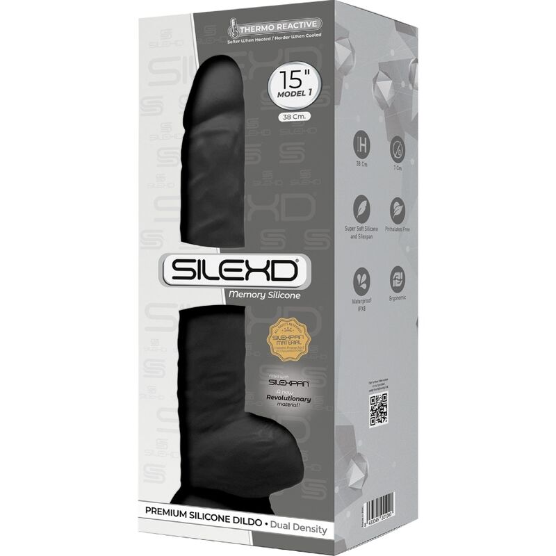 Gode réaliste SILEXD Modèle 1 SILEXPAN double densité — Noir — 38 × 7 cm