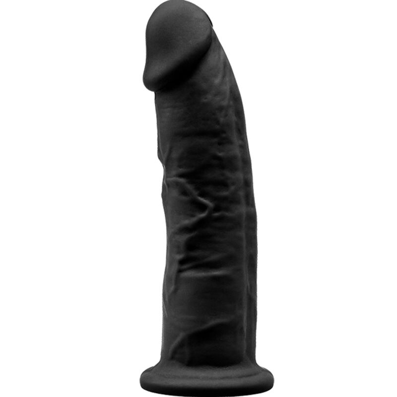 Gode réaliste SILEXD noir format 6 pouces vue de profil, gland sculpté et veines saillantes sur base ventouse, silicone double densité Silexpan thermoréactif