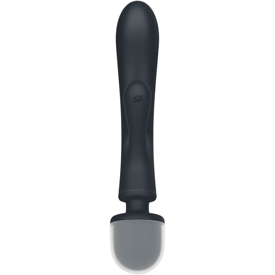 Manche wand du Satisfyer Triple Lover noir sans le bras rabbit, tete ronde grise en silicone et boutons lateraux, vibrateur hybride polyvalent.