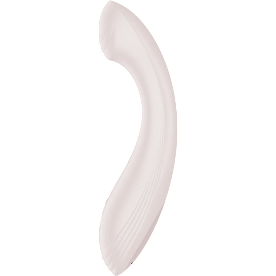 Satisfyer G-Force ivoire en vue laterale, tige doublement courbée en silicone et tete galbee, vibrateur point G aux vibrations super fortes, 50 programmes.
