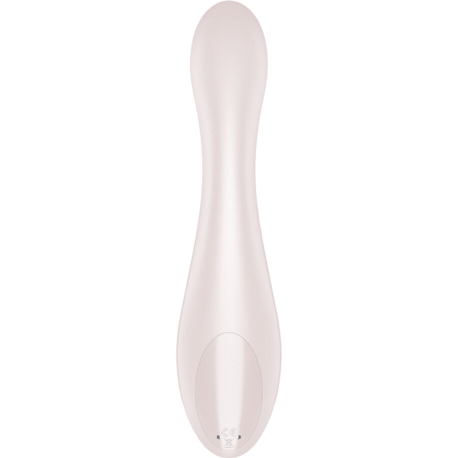 Vibromasseur point G Satisfyer G-Force ivoire vu de face, tige elancee en silicone et tete galbee, base nervure, vibrations puissantes pour le point G.