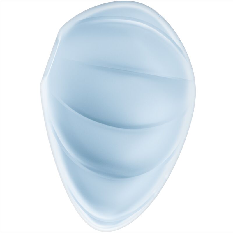 Vue arriere du Satisfyer Cloud Dancer bleu glace montrant le creux nervure en silicone, forme coquillage, double air pulse et vibration touch-free.
